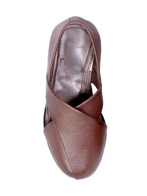 brown faux leather slip on sandals - 16058853 - Standard Image - 4