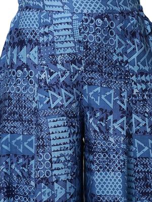 solid kurta with printed flared palazzo set - 16059087 - Standard Image - 4