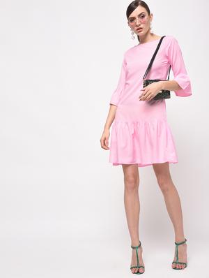 boat neck ruffle detail a-line dress - 16059499 - Standard Image - 4