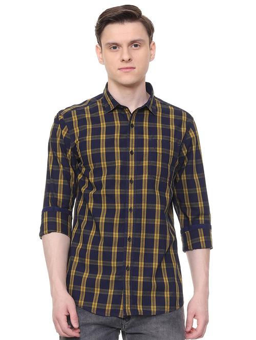 navy blue checkered casual shirt - 16061513 - Standard Image - 1