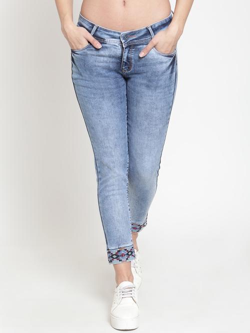embellished hem low waist jeans - 16064617 - Standard Image - 1