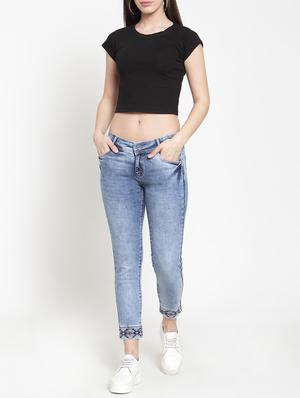 embellished hem low waist jeans - 16064617 - Standard Image - 4