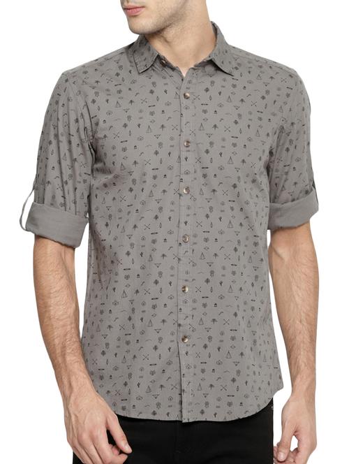 grey printed casual shirt - 16064948 - Standard Image - 1