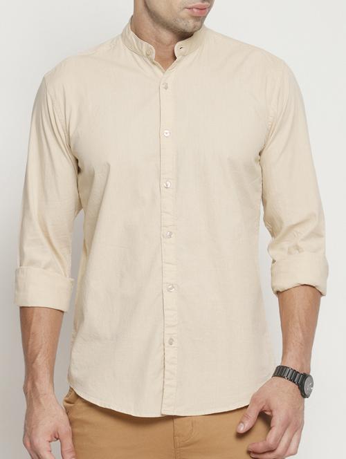 beige solid casual shirt - 16064949 - Standard Image - 1