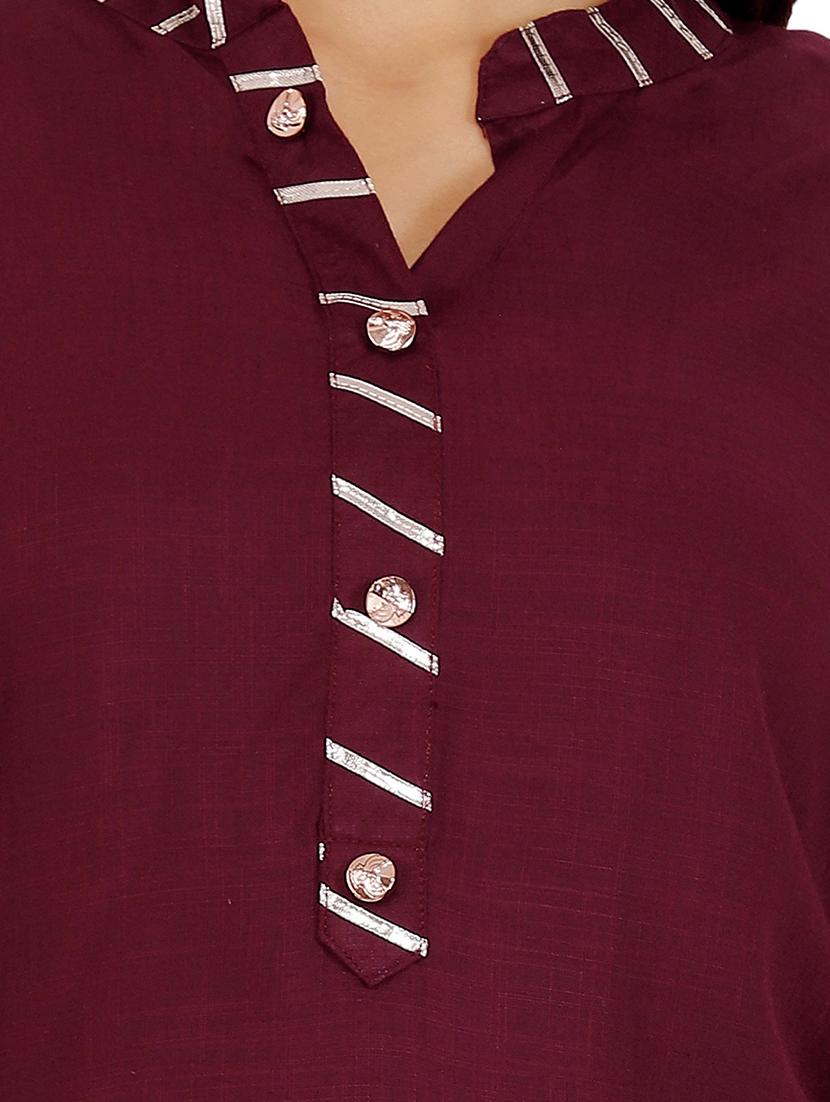 gota work solid kurta with ruffled palazzo set - 16065380 - Zoom Image - 4
