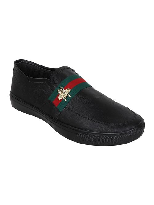 black leatherette casual slip ons - 16065510 - Standard Image - 1
