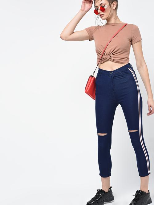 knee slit high rise jeans - 16065950 - Standard Image - 1