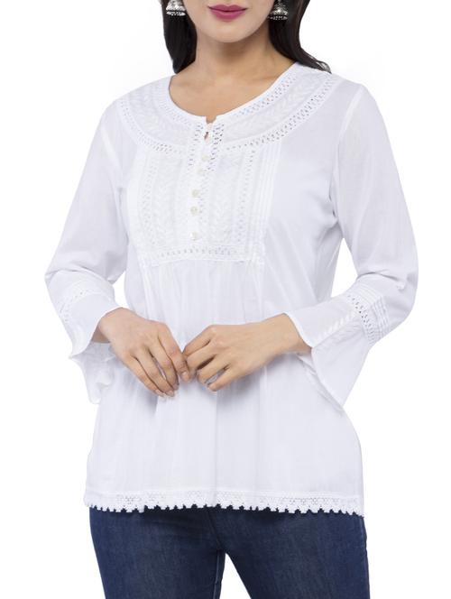chikankari white kurti - 16066850 - Standard Image - 1