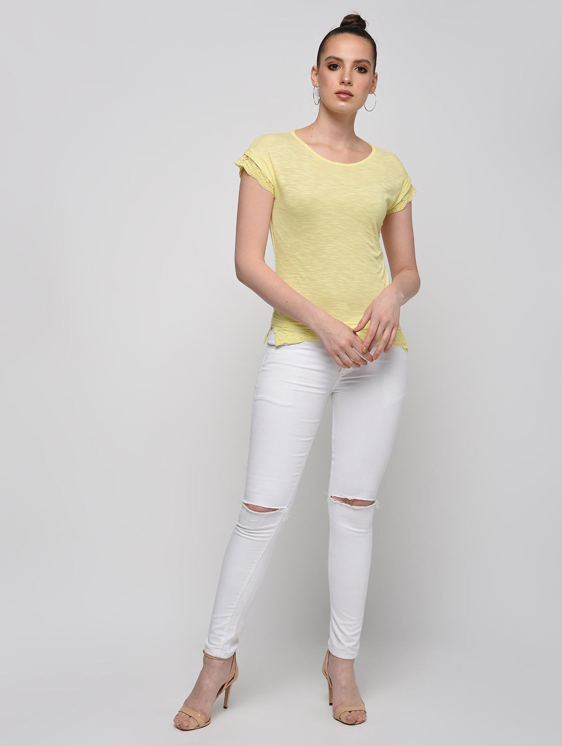 lace trim cap sleeved top - 16072351 - Zoom Image - 4