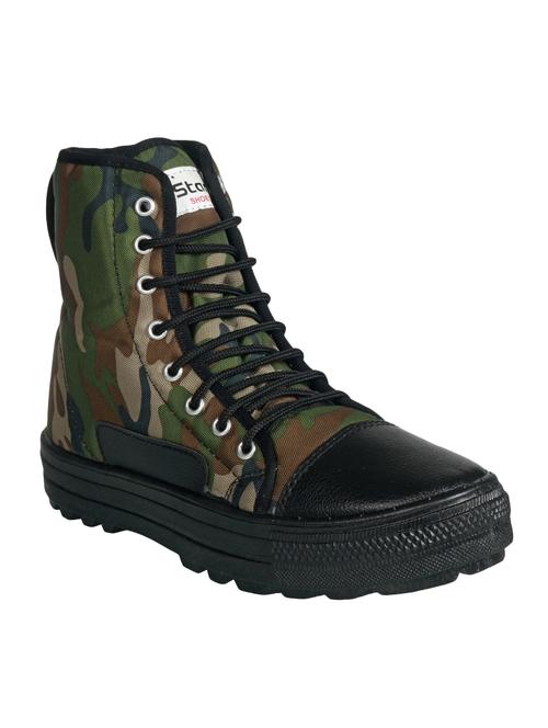 green canvas high ankle up boots - 16077527 - Standard Image - 1