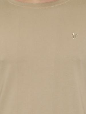 beige solid round neck tshirt - 16077629 - Standard Image - 4