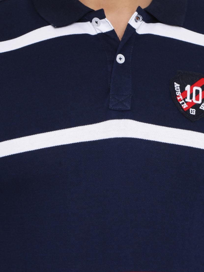 navy blue striped polo t-shirt - 16078030 - Zoom Image - 4