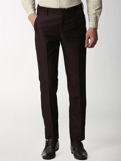 maroon polyester blend flat front formal trouser - 16078469 - Very Small Image - 1
