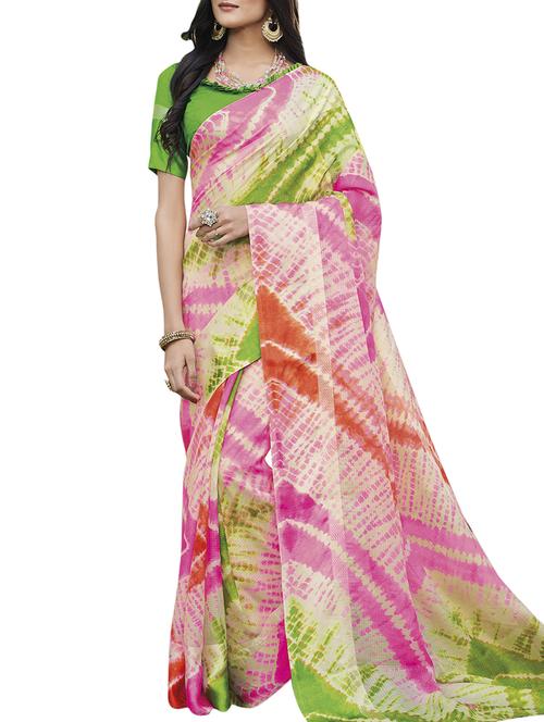 contrast shibori kota doria saree with blouse - 16080304 - Standard Image - 1