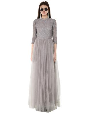 lace panel flared gown - 16084879 - Standard Image - 4