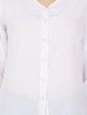 mandarin neck solid shirt - 16087047 - Standard Image - 4
