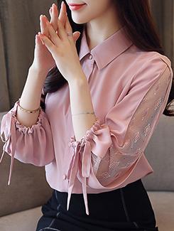 lace insert tie up detail shirt - 16089243 - Standard Image - 1