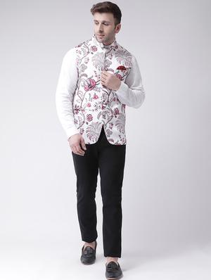 white floral printed nehru jacket - 16089796 - Standard Image - 4