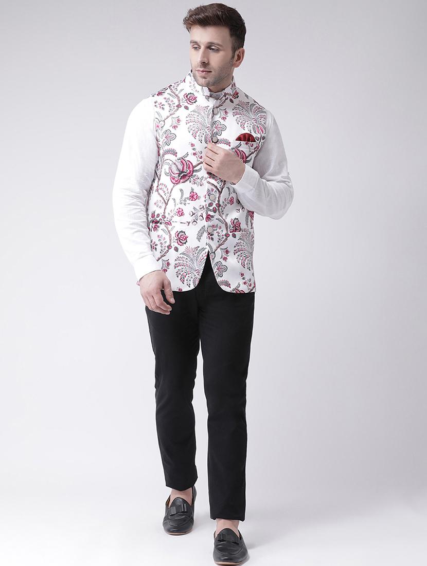white floral printed nehru jacket - 16089796 - Zoom Image - 4