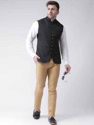 black solid nehru jacket - 16089806 - Standard Image - 4
