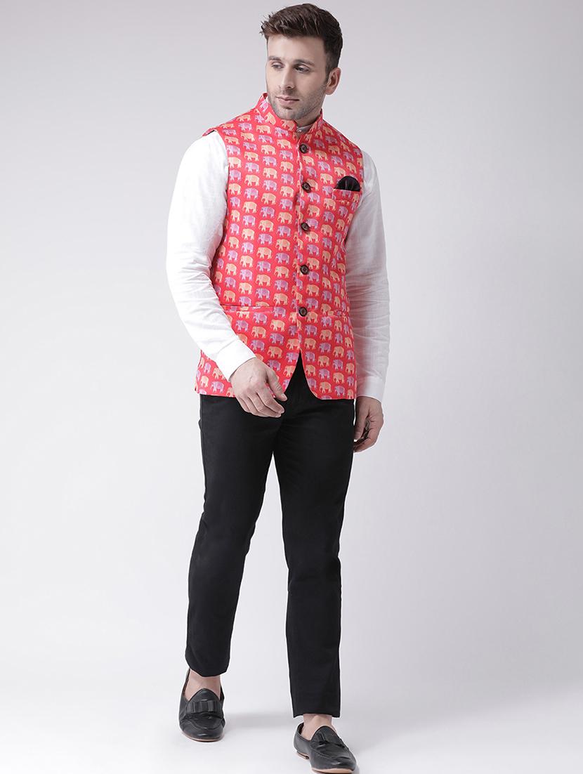 red printed nehru jacket - 16089819 - Zoom Image - 4