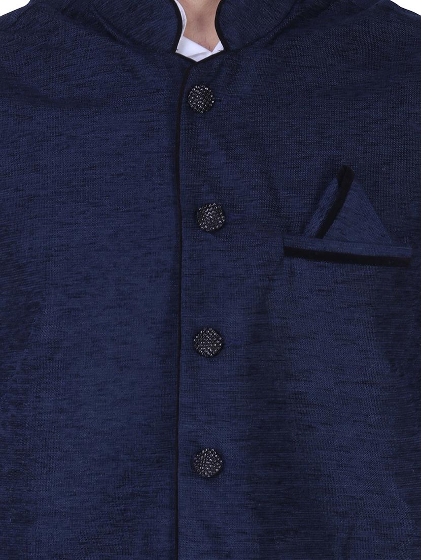 navy blue velvet nehru jacket - 16090989 - Zoom Image - 4