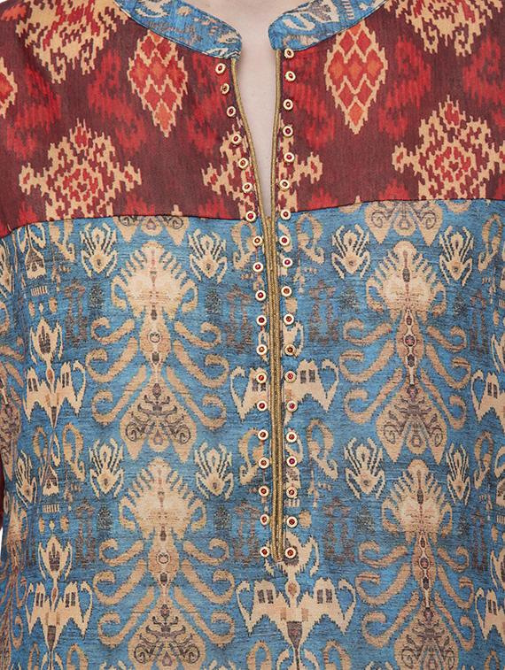Printed contrast straight kurta - 16094429 - Zoom Image - 4