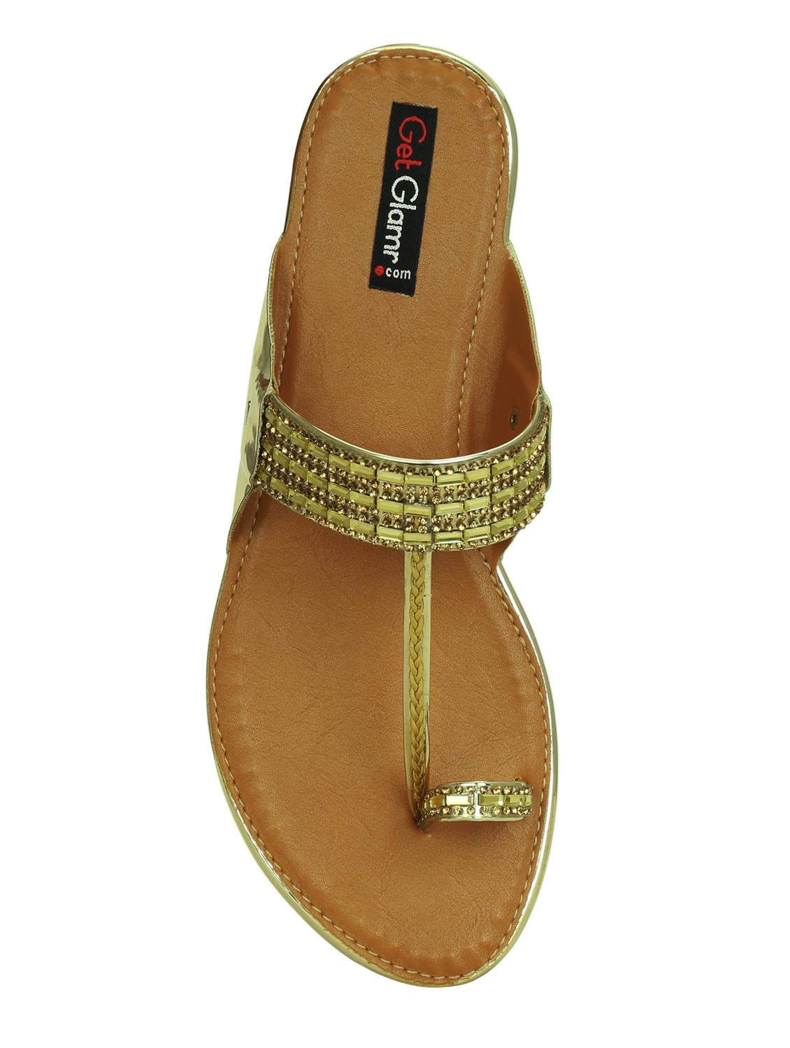 gold faux leather ethnic kolhapuris - 16096012 - Zoom Image - 4