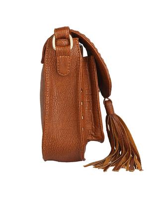 brown leatherette (pu) regular sling bag - 16098814 - Standard Image - 4