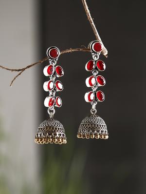 red metal jhumka earring - 16100827 - Standard Image - 4