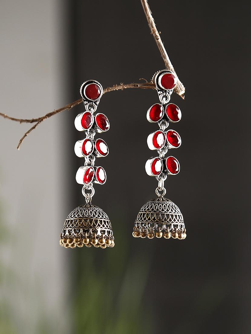 red metal jhumka earring - 16100827 - Zoom Image - 4
