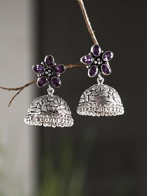 purple metal jhumka earring - 16100849 - Standard Image - 4