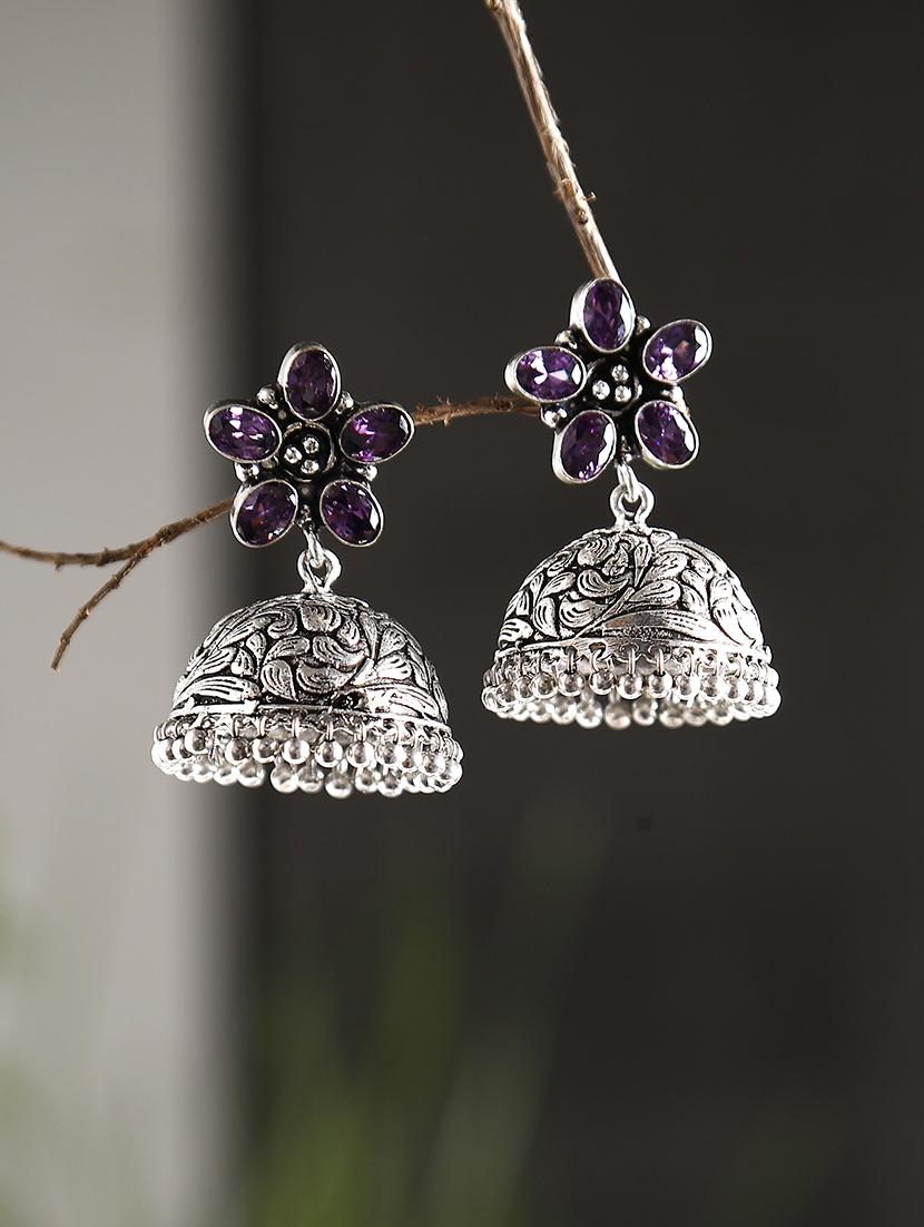 purple metal jhumka earring - 16100849 - Zoom Image - 4