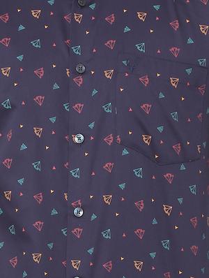 navy blue printed casual shirt - 16107482 - Standard Image - 4