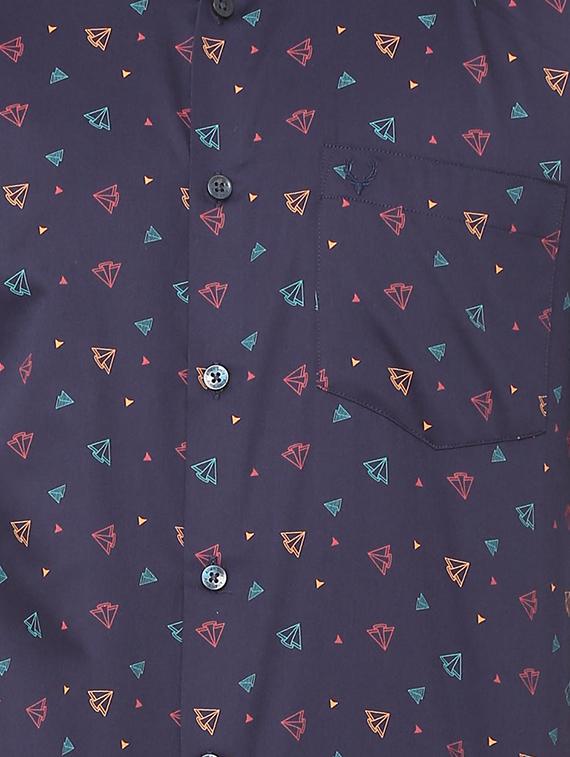 navy blue printed casual shirt - 16107482 - Zoom Image - 4