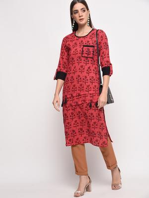 Printed straight kurta with tassels - 16108293 - Standard Image - 4