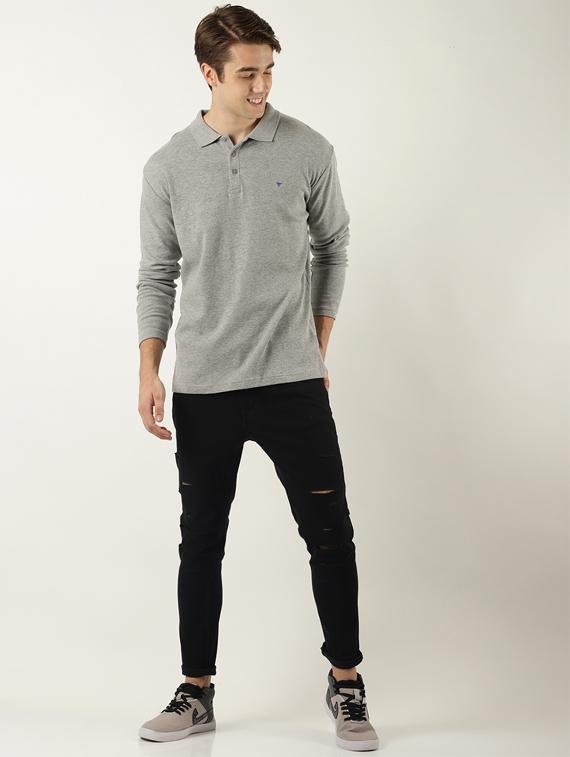 grey solid polo t-shirt - 16108907 - Zoom Image - 4