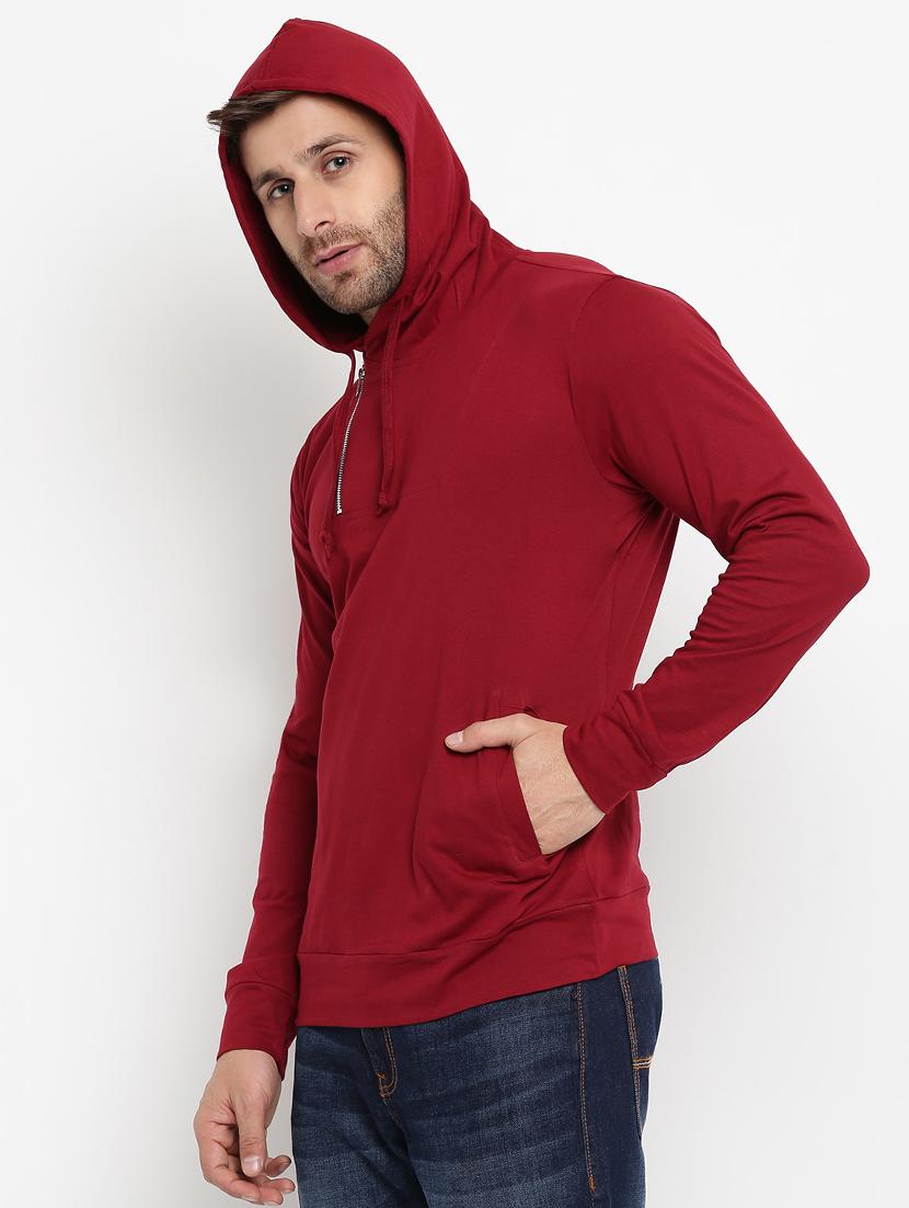maroon solid hooded tshirt - 16109793 - Zoom Image - 4