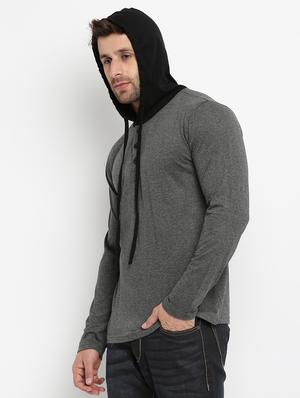 grey solid hooded tshirt - 16109795 - Standard Image - 4