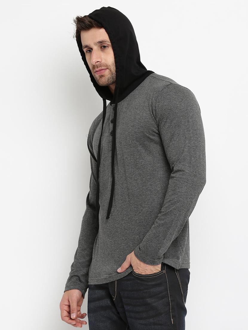 grey solid hooded tshirt - 16109795 - Zoom Image - 4