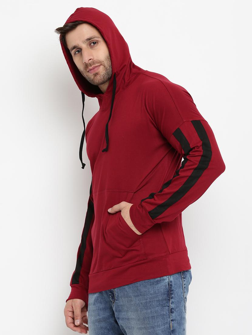 maroon solid hooded tshirt - 16109802 - Zoom Image - 4