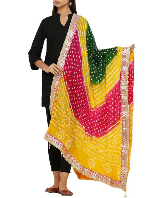 multi colored art silk bandhani dupatta - 16110542 - Very Small Image - 1