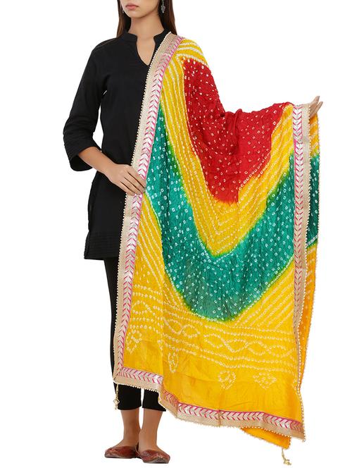 multi colored art silk bandhani dupatta - 16110545 - Very Small Image - 1