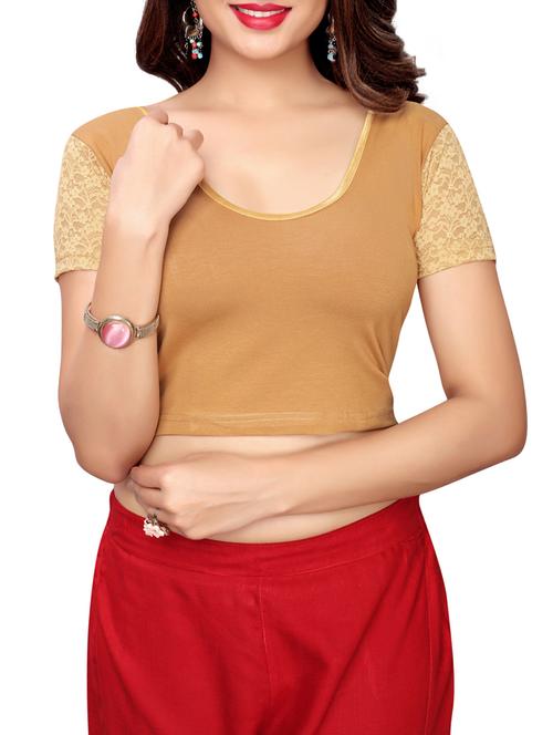 beige cotton solid blouse - 16110581 - Standard Image - 1