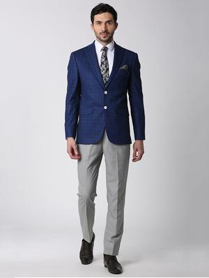 blue checkered single breasted formal blazer - 16112241 - Standard Image - 4