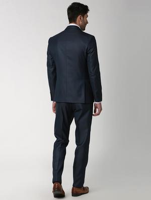 navy blue solid single breasted suit - 16112420 - Standard Image - 4
