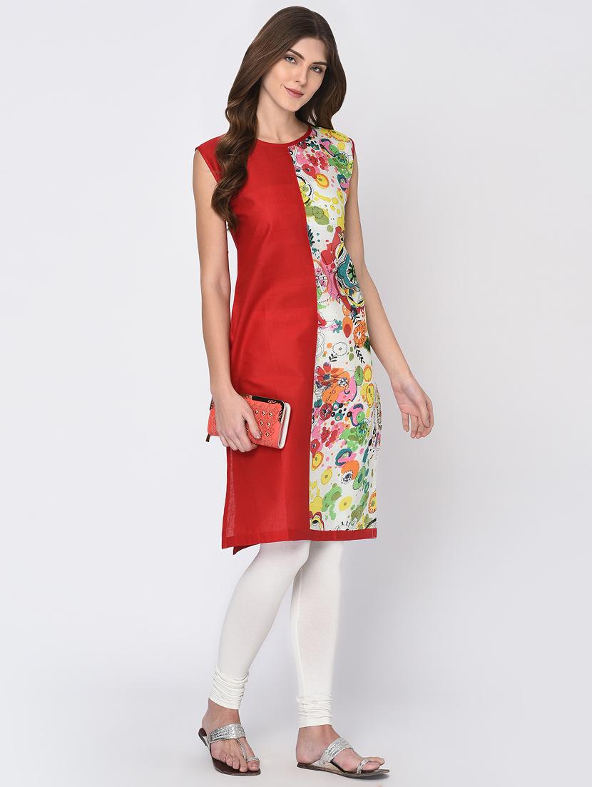 Floral contrast solid kurta - 16114146 - Zoom Image - 4