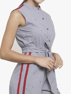 side taped tie front jumpsuit - 16114472 - Standard Image - 4