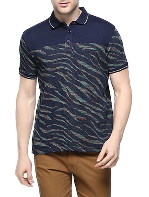 navy blue all over print t-shirt - 16119742 - Standard Image - 1
