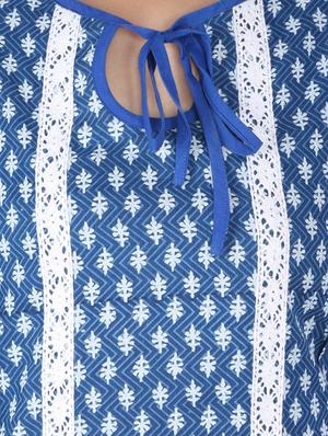 tie up neck contrast lace tunic - 16121047 - Standard Image - 4